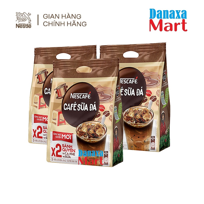 Combo 3 Bịch Cà phê hòa tan Nescafé 3in1 Cà Phê Sữa Đá 600g (Bịch 25 Gói x 24g)