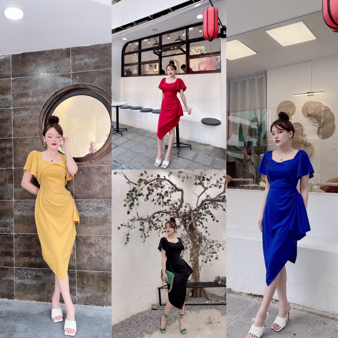 Đầm body xếp ly tà xéo - YB220911