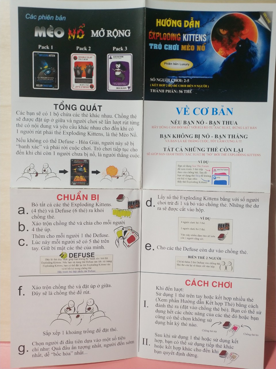 Bộ trò chơi Board Game Mèo Nổ Exploding Kittens 56 thẻ phiên bản TIẾNG VIỆT
