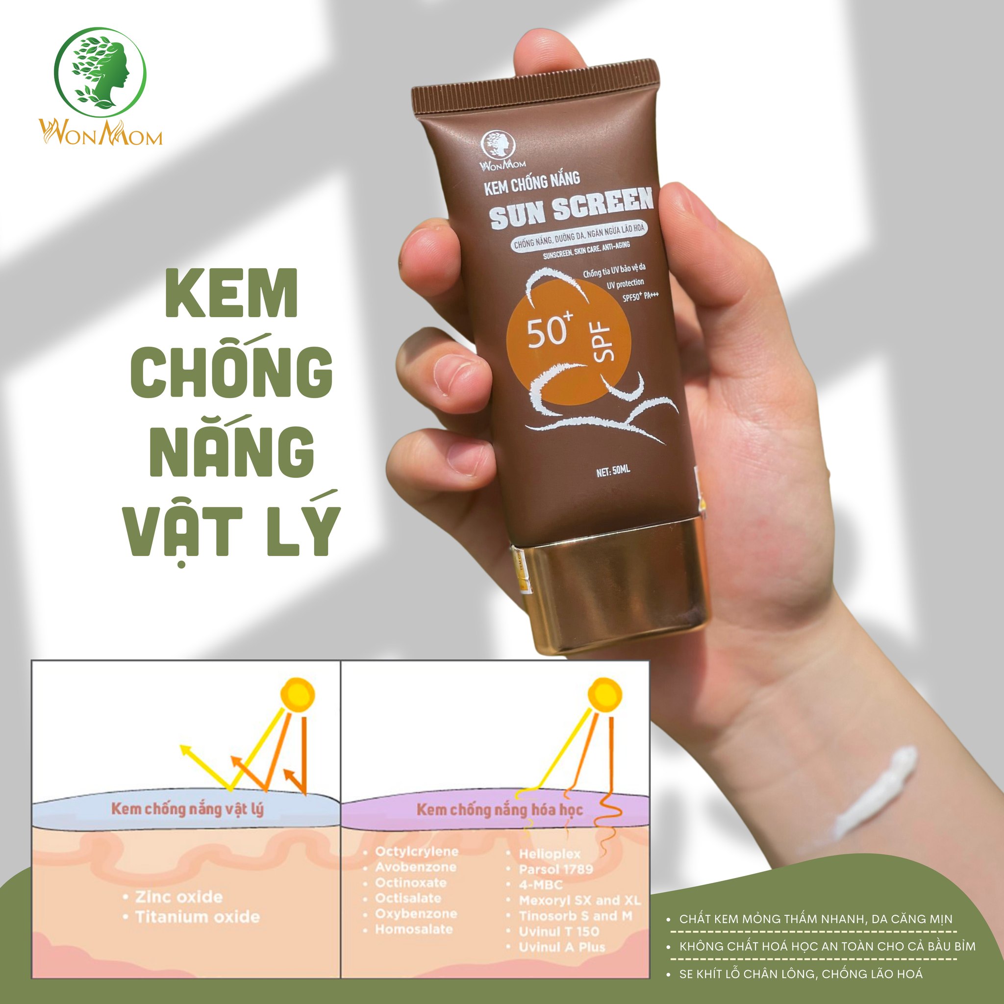 Kem chống nắng Wonmom (Chống nắng vật lý an toàn)