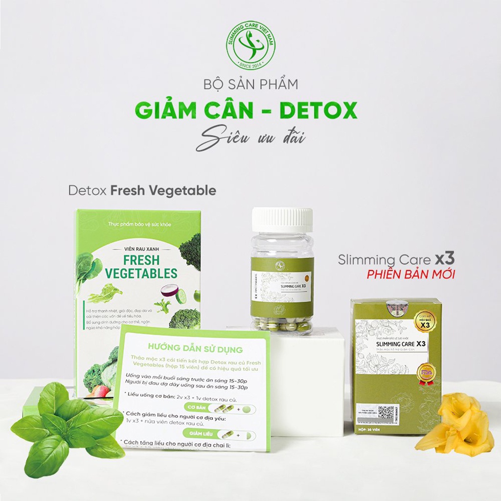 Viên Uống thảo mộc giảm cân SLIMMING CARE x3 cải tiến mới tặng kèm detox rau xanh