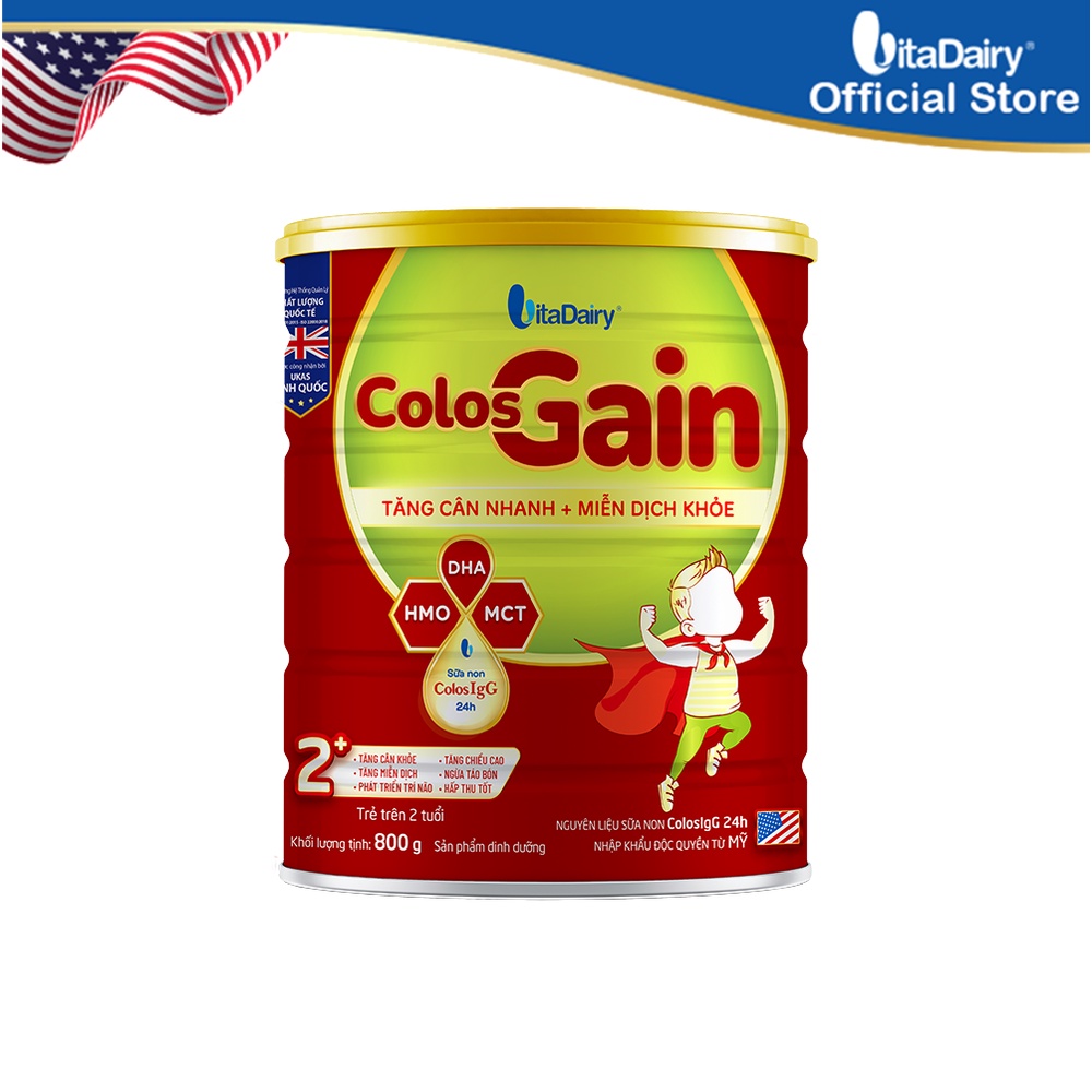 (Có Quét Mã QR) COMBO 4 Hộp Sữa Bột Tăng cân Colos Gain 1+ 800 gram/lon.