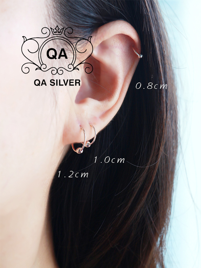 Khuyên tai bạc 925 bi tròn vòng khoen mũi môi bông nam nữ S925 MINIMAL QA SILVER Earrings EA190910