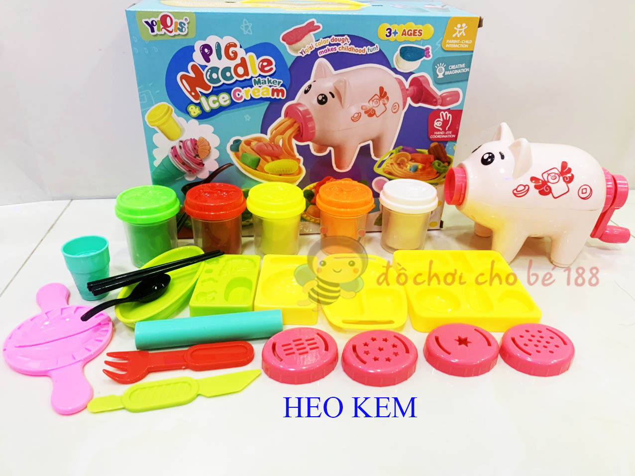 đồ chơi đất nặn đất sét chú heo, bò, chó làm mì
