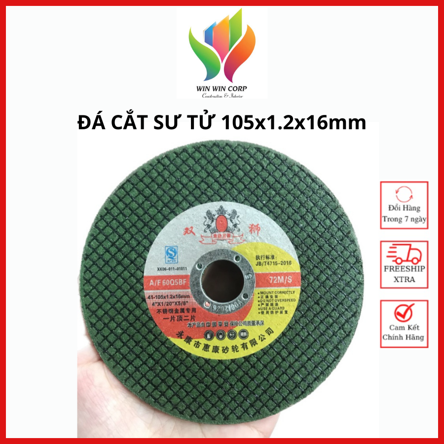 Đá cắt sắt inox nhôm thép đồng hiệu sư tử 105x1.2x16mm màu xanh