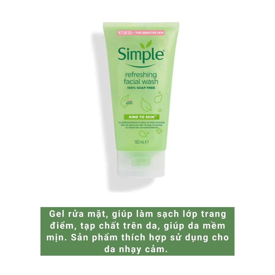 Sửa Rữa Mặt Cao Cấp Simple Kind To Skin 150ml - Mẫu mới