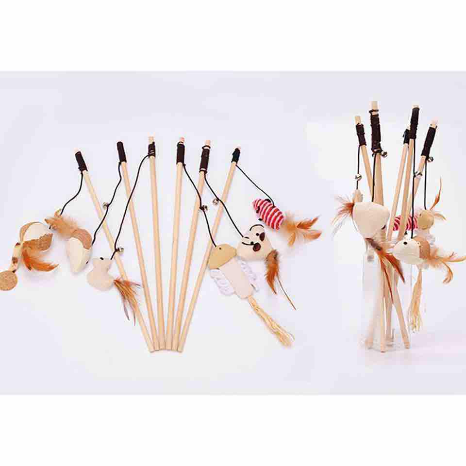 Đồ chơi cần câu gỗ cho mèo