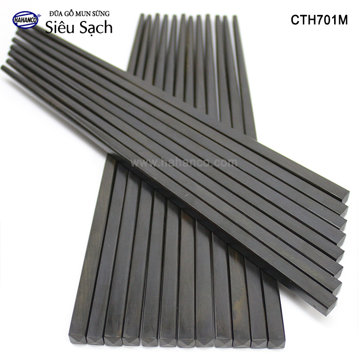 Đũa gỗ Mun sừng trơn VIP - CTH701M - (Hộp 10 đôi rất đẹp) - Đũa gỗ tự nhiên cao cấp - Chopstick of HAHANCO