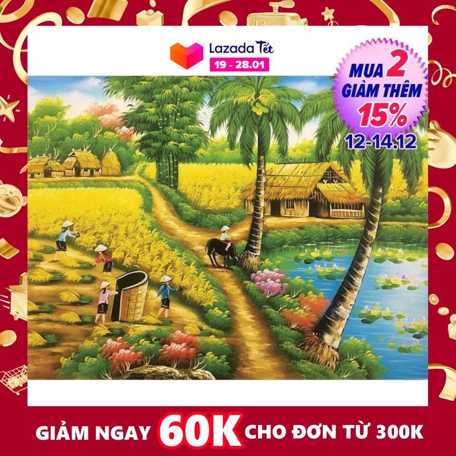 Tranh đính đá đồng quê 88653 KT:72X48cm. tranh phong thủy phù hợp sẽ mang lại luồng sinh khí để trấn áp tà khí và để đón tài lộc vào nhà cho gia chủ.