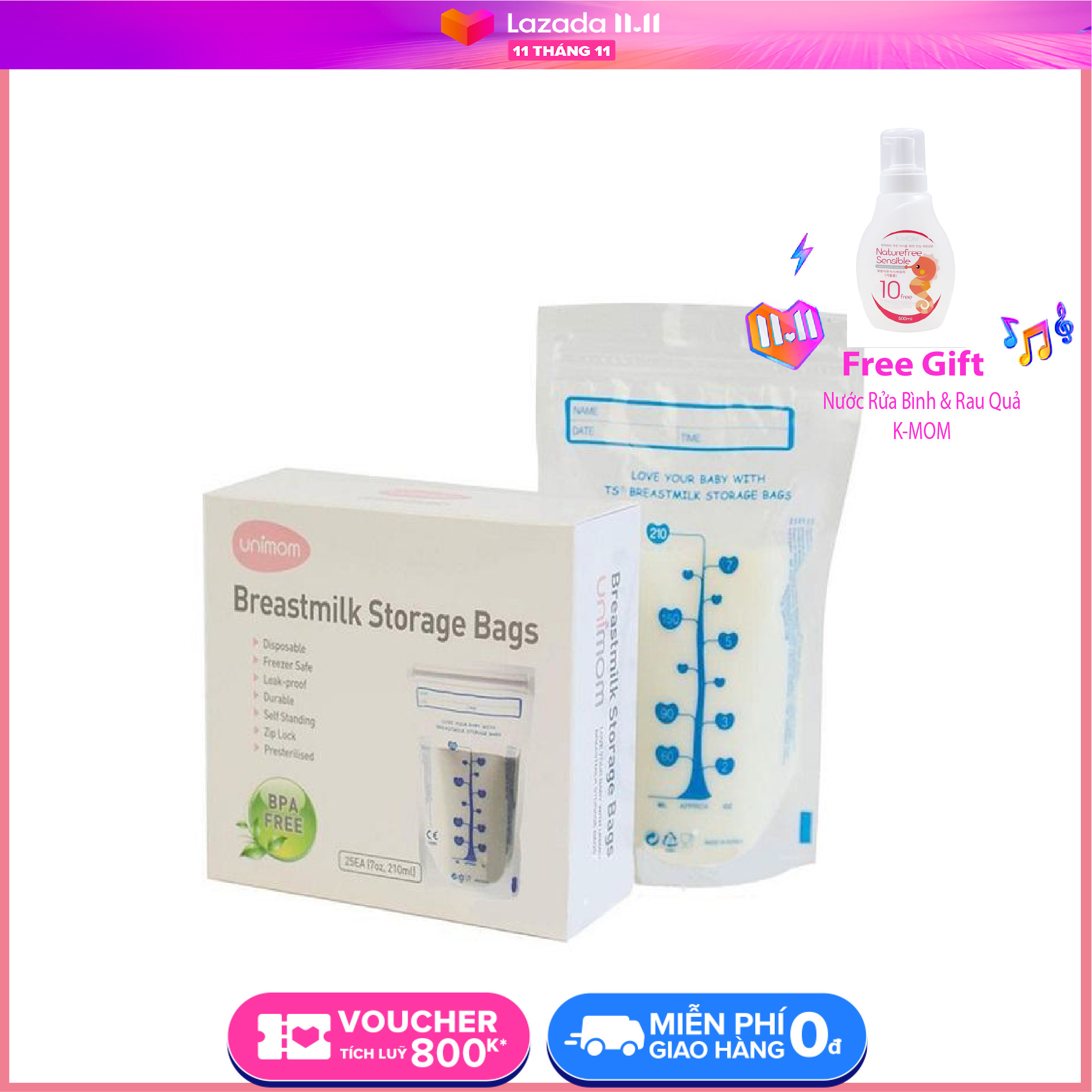 Túi trữ sữa Unimom 210ml - 60 túi
