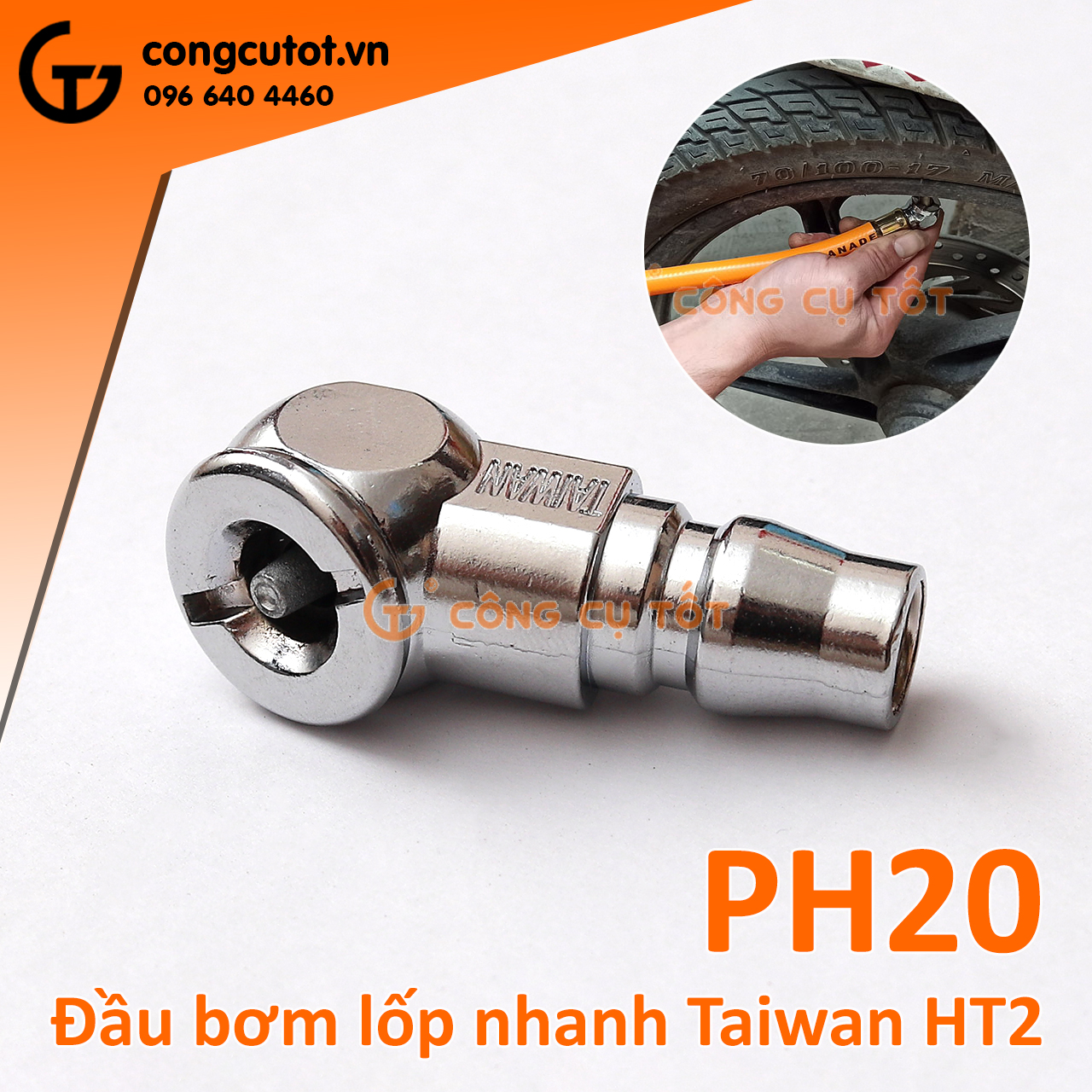 Đầu bơm lốp xe máy thay nhanh PH20