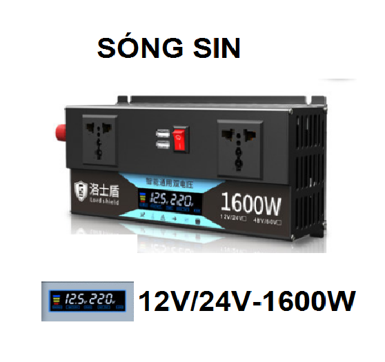 Bộ kich điện 12v-24v lên 220v 1600w Sóng Sin- Điện vào từ 12v đến 24v - LED hiển thị