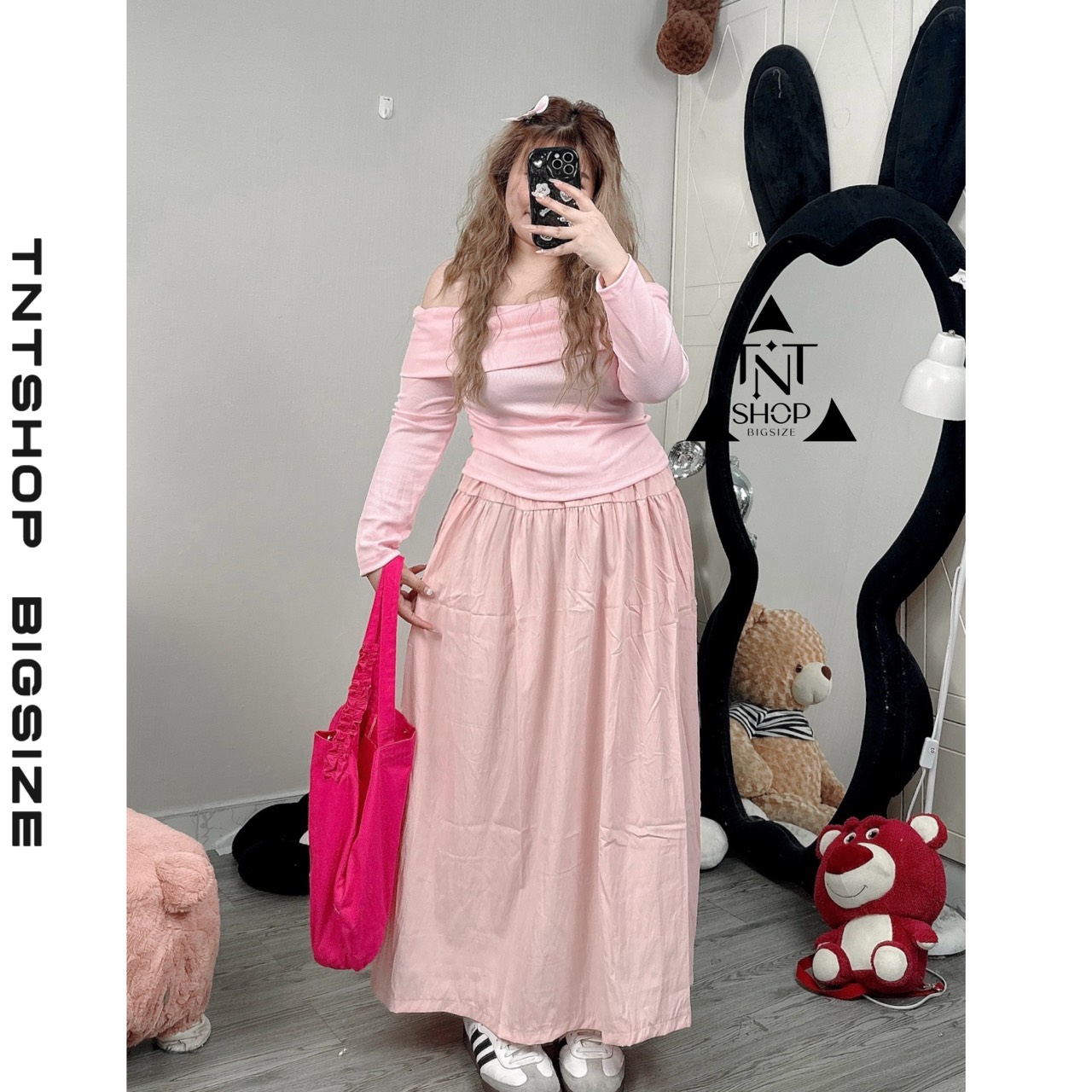 SET ÁO TRỄ VAI TAY DÀI CHÂN VÁY MIDI [TNT SHOP BIGSIZE 60KG 90KG]