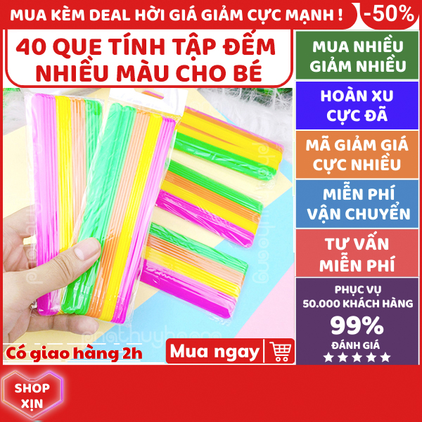 40 que tính tập đếm cho bé giá rẻ, que học toán cho học sinh cấp 1, que đếm số nhiều màu độc lạ, bộ que đếm bằng nhựa màu sáng kích thích trí não cho học sinh tiểu học, que tính toán văn phòng phẩm, đồ dùng học tập, Phát Huy Hoàng