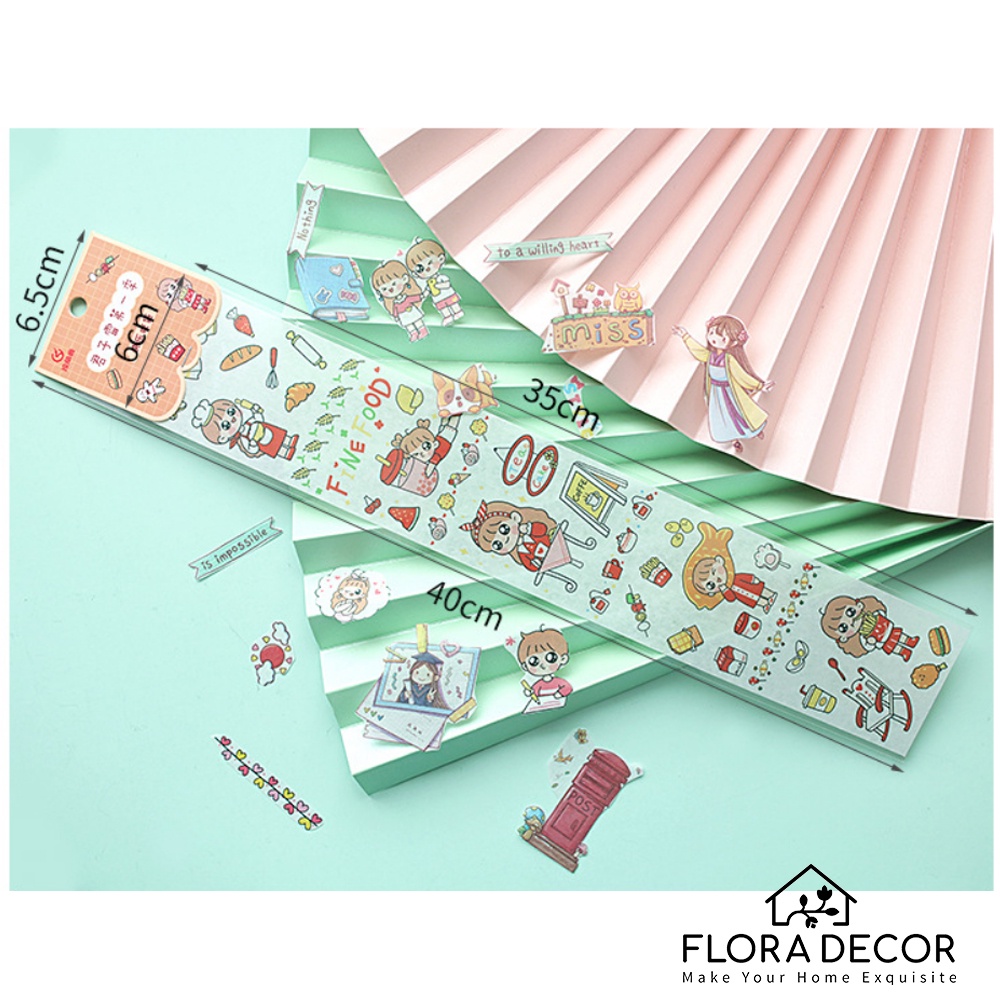 Sticker tấm dài hình cô bé dễ thương Flora Decor