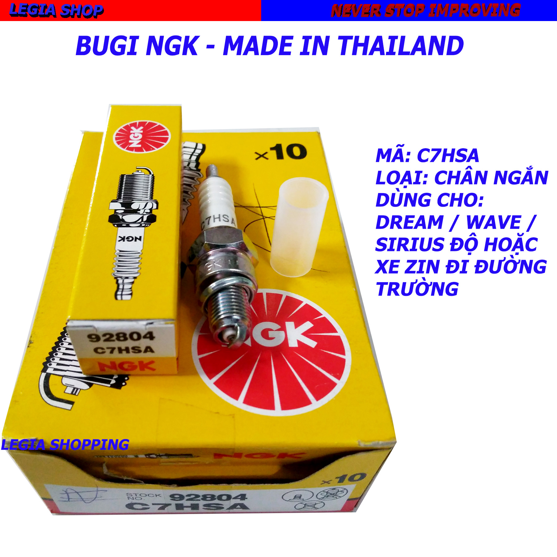 BUGI NGK THÁI LAN C7HSA CHÂN NGẮN