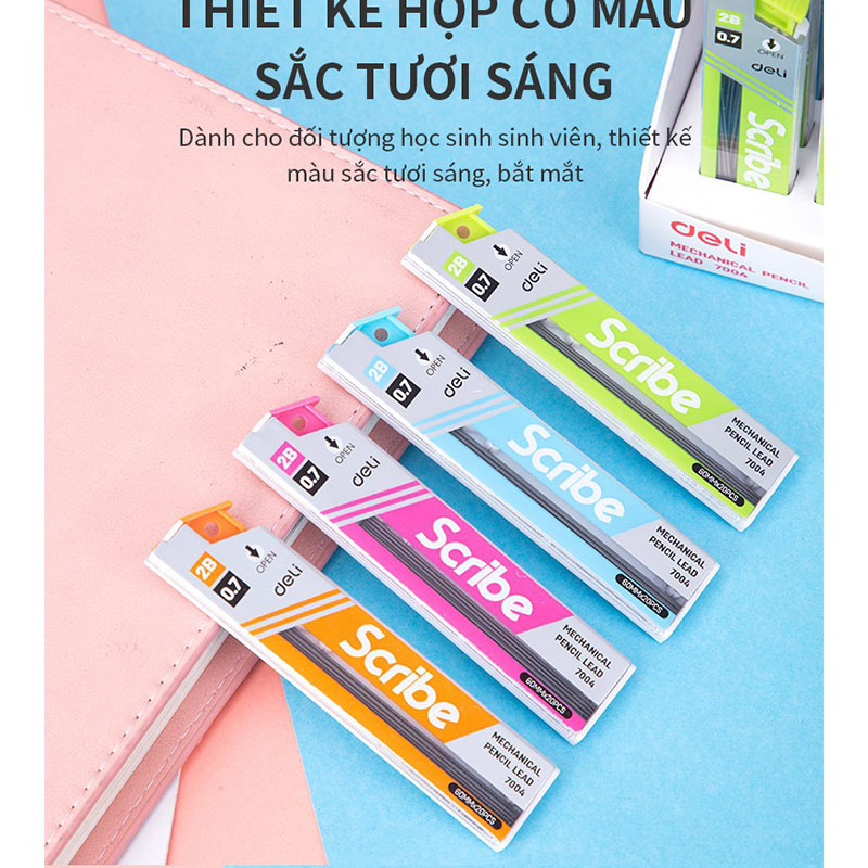 Ruột chì kim 0.5/0.7mm 2B 7003/7004 (Deli)