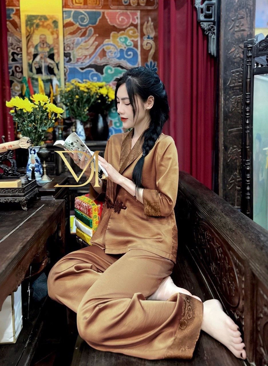 Bộ quần áo đi chùa lụa 2 da vạt hò cc
