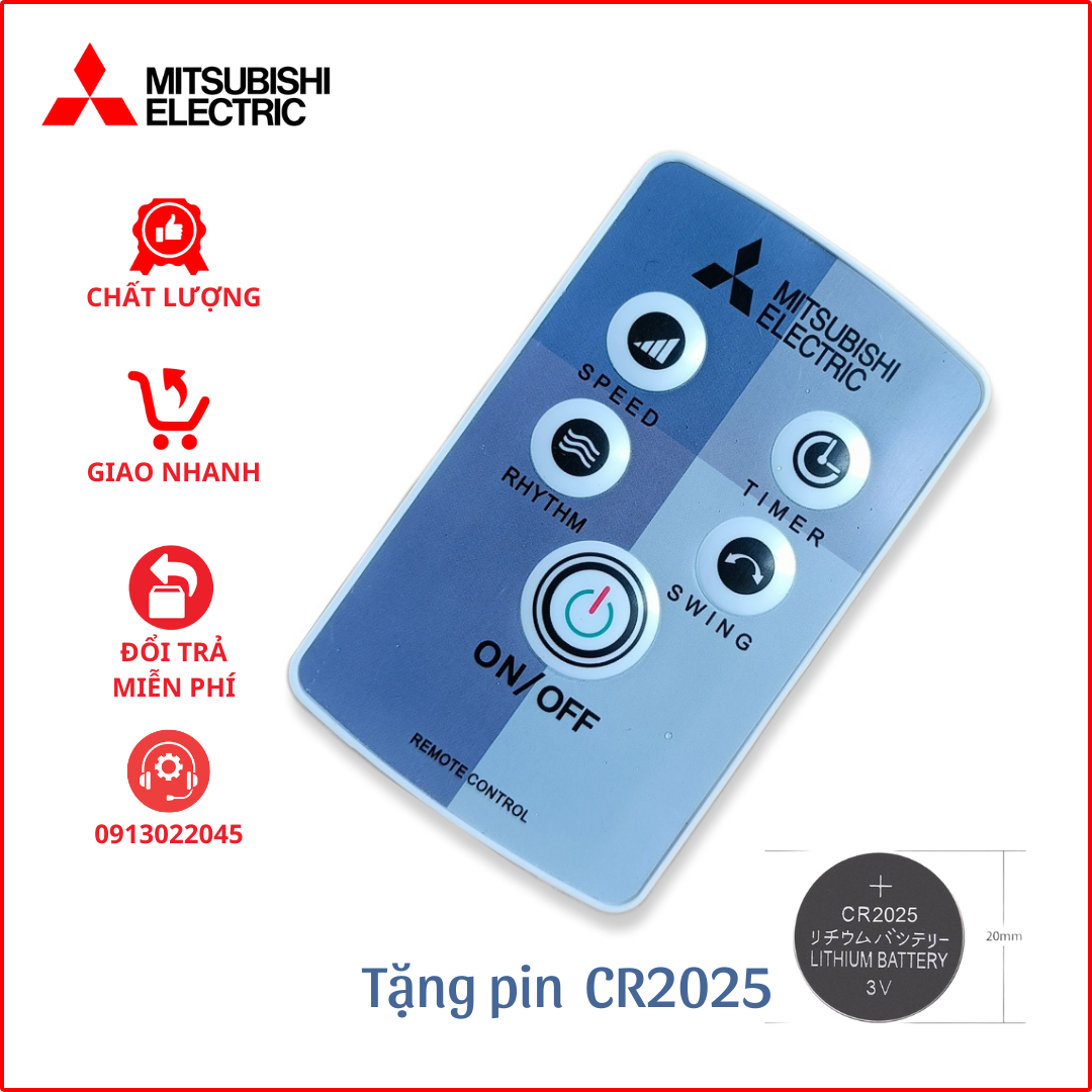 Điều khiển cho quạt Mitsubishi đã có pin (Loại 1 zin)