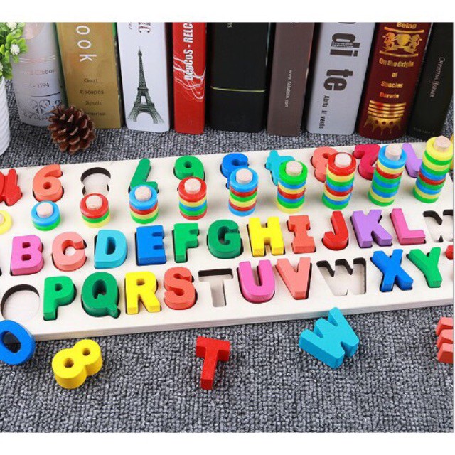 Bảng cọc số và chữ- bảng gỗ montessori- dạy chữ, số, phép tính