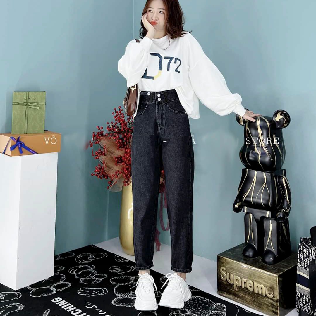 QUẦN JEAN BAGGY NỮ LƯNG CAO 2 NÚT ĐAI CHÉO,THỜI TRANG MỚI TẠI PINKY79SHOP BG001