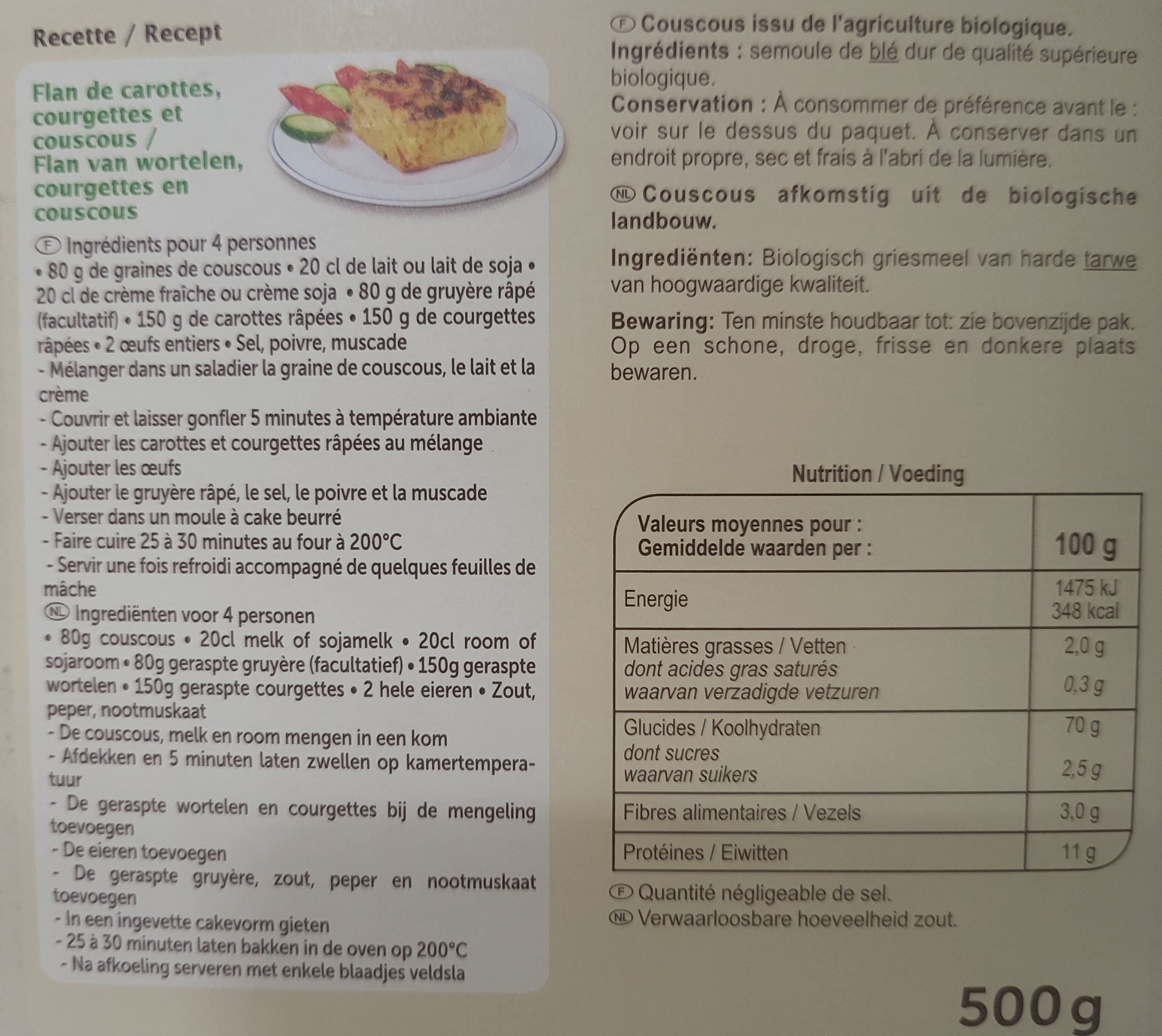 [Hộp 500g] HẠT LÚA MÌ CỨNG HỮU CƠ [France] CARREFOUR Bio CousCous (atp)
