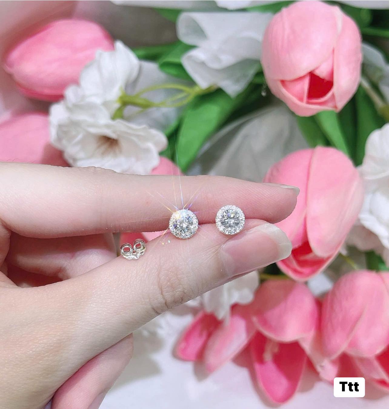 Bông tai bạc thời trang nụ đá tròn chất liệu bằng bạc s925 MS38