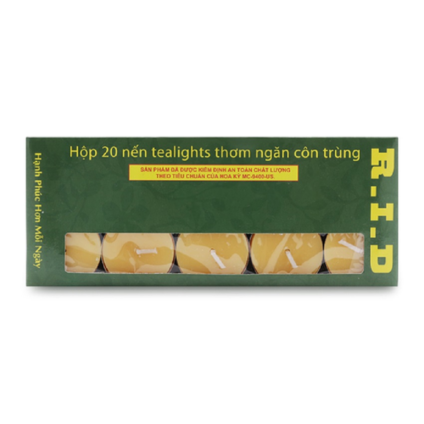 Hộp 20 nến tealight thơm ngăn côn trùng NQM FtraMart (Vàng)