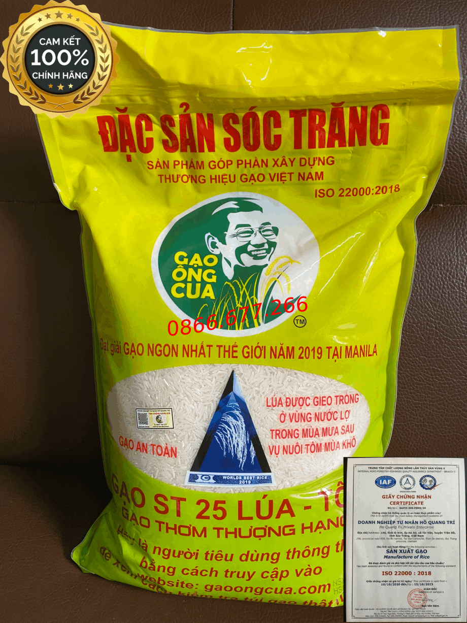 (Chính hãng) Gạo ST25 Lúa Tôm - Hiệu ông Cua có mã QR (Túi 5kg)