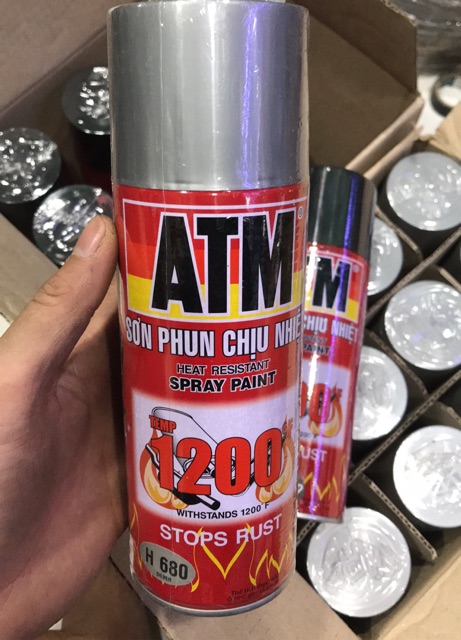 Sơn xịt ATM chịu nhiệt Đen nhám Bạc