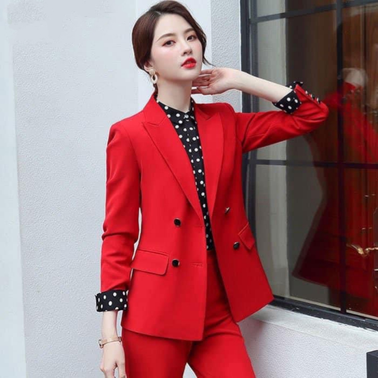 Women work wear long sleeve suit long pants tj36