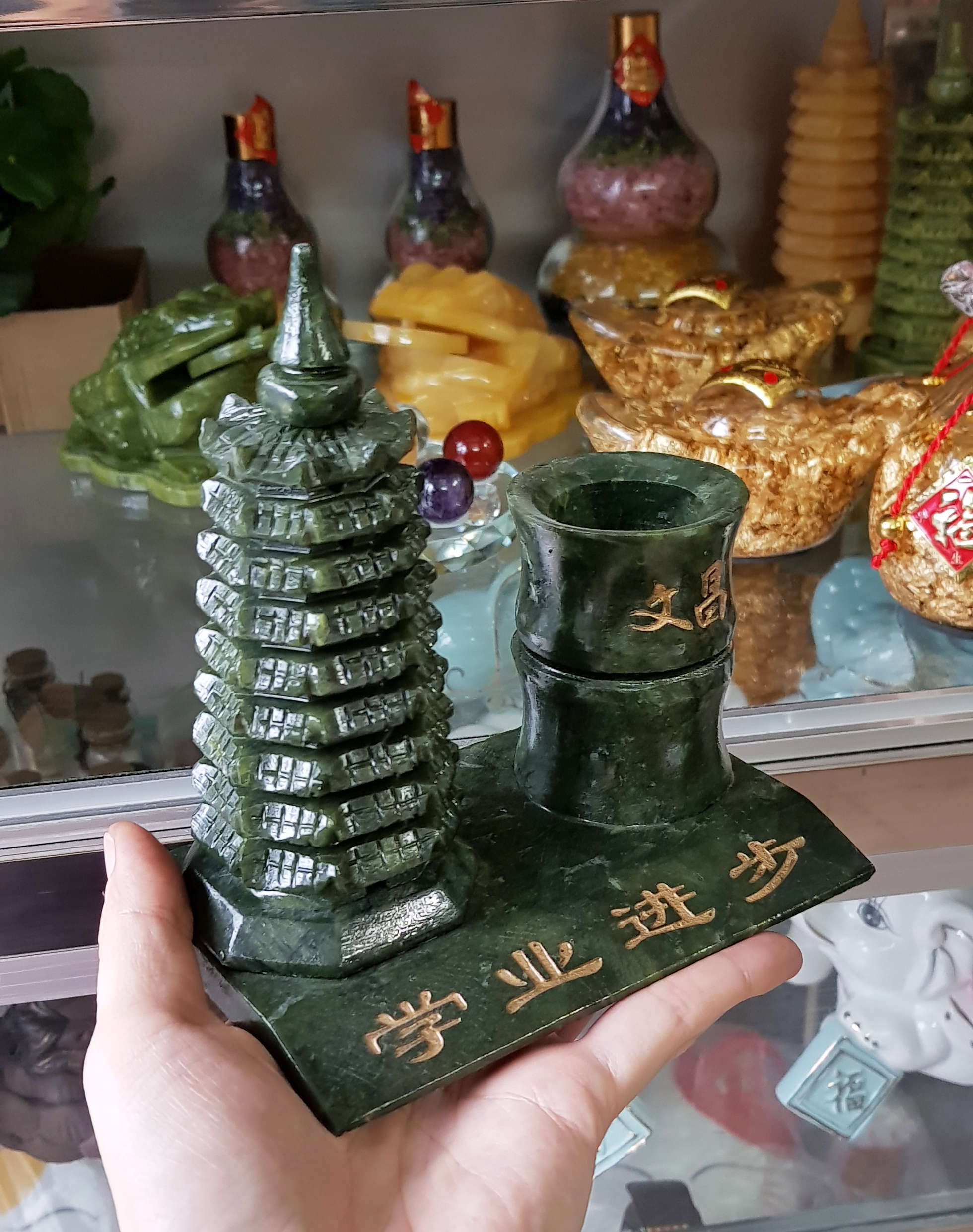 [HCM]Tháp Văn Xương ống bút đá Lam Ngọc size 14cm
