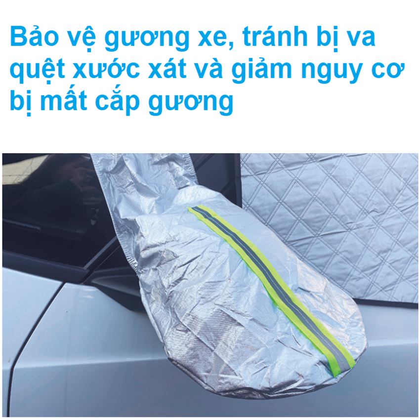 Tấm, bạt chắn nắng kính lái, hông xe và gương chiếu hậu xe ô tô 4 lớp tráng nhôm có nam châm cố định, túi đựng zip tiện lợi