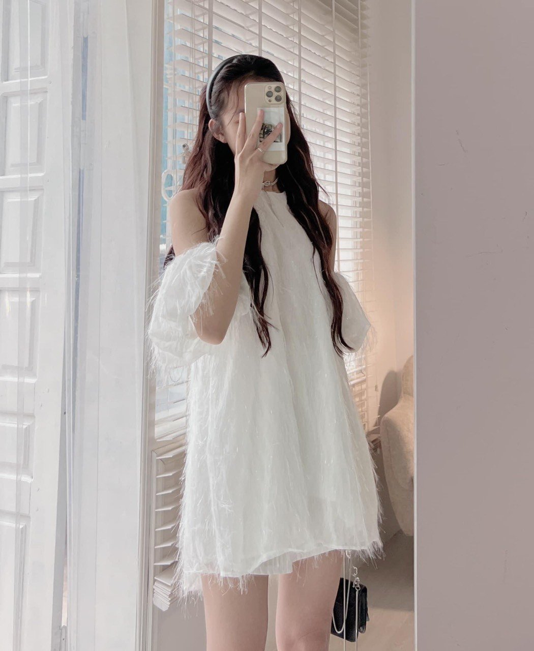 Đầm voan lông váy yếm dáng suông tiểu thư