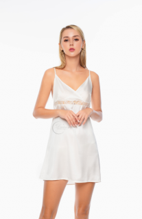 Dreamy VX16 - Váy ngủ lụa cao cấp phối ren eo tạo lộ đường cong quyến rũ màu trắng thumbnail