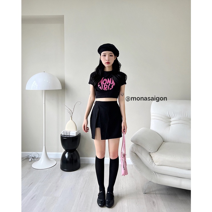 MONÁ Chân váy ngắn đen xẻ tà MANDA SKIRT