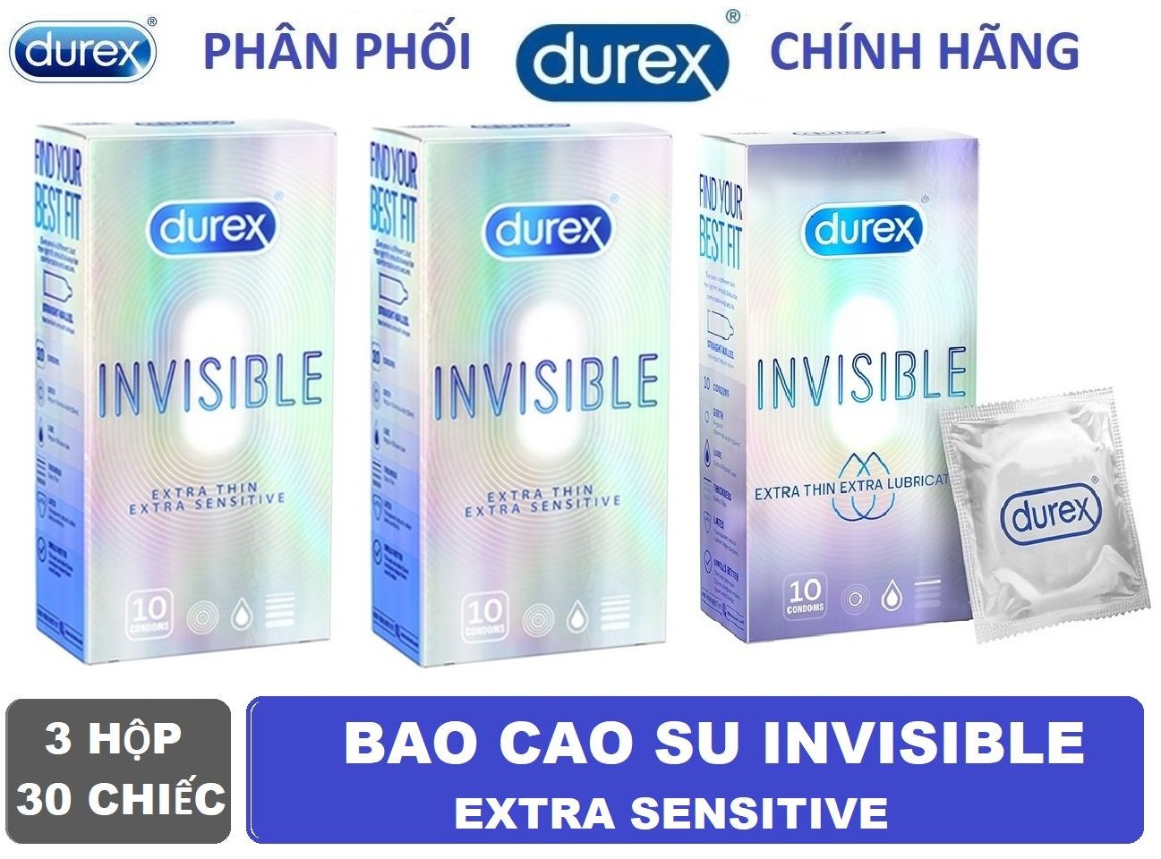 Bao cao su siêu mỏng Durex Invisible Extra Thin Extra Sensitive 1 Hộp 10 Bao