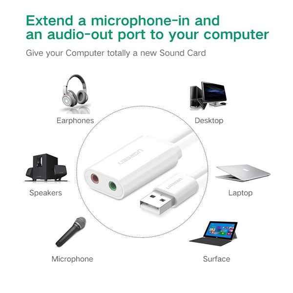 Card sound USB 2.0 to 3.5mm chính hãng Ugreen 30143