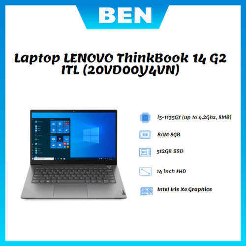 Laptop lenovo thinkbook 14 g2 itl / grey/ intel core i5-1135g7 / ram 8gb/ 512gb ssd/ intel iris xe graphics/ 14inch fhd/ win 11h/ 2yr