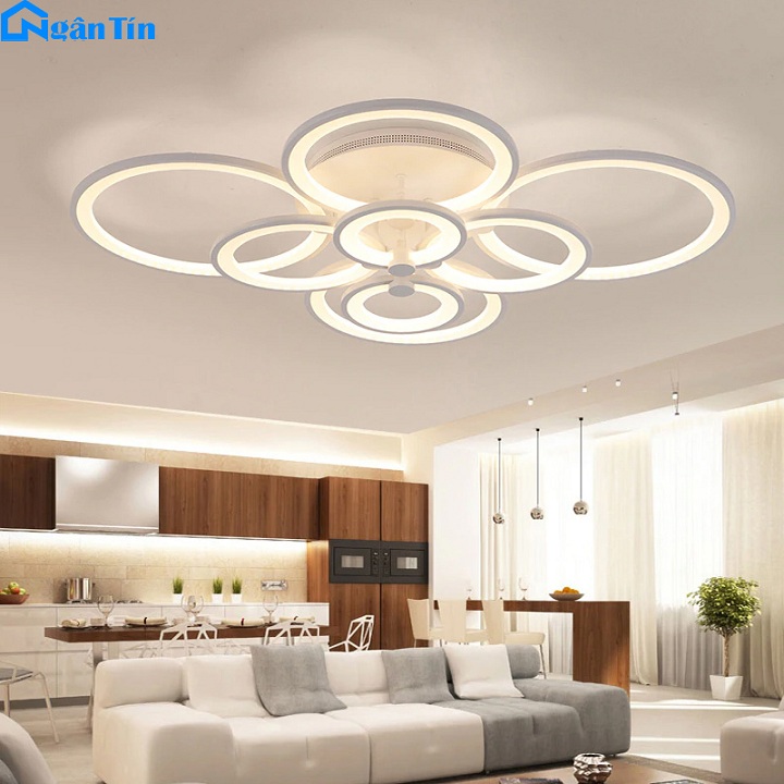 Đèn mâm led ốp trần hiện đại trang trí phòng khách led 3 chế độ màu mo901 ngân tín