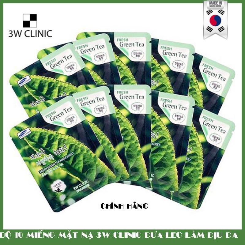 Bộ 10 Miếng Mặt Nạ Trà Xanh Dưỡng Da 3w Clinic Fresh Greentea Mask Sheet 100% Cotton (23ml/Miếng) nhập khẩu