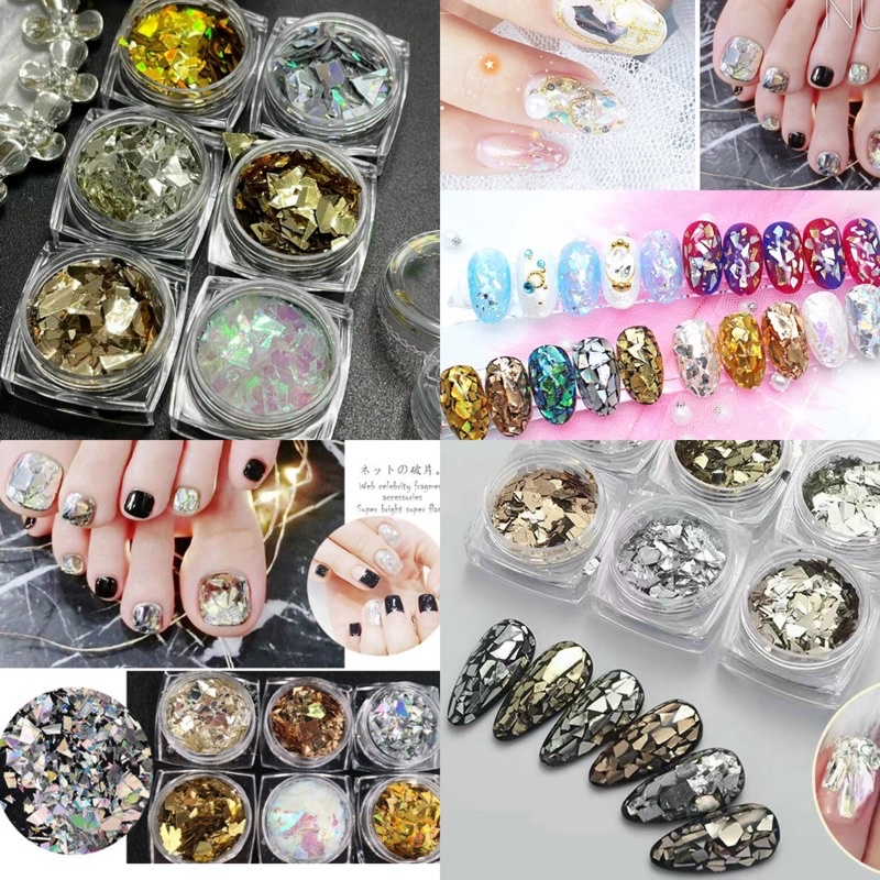 Set 6 hũ giấy xà cừ trang trí Nail siêu sáng đẹp
