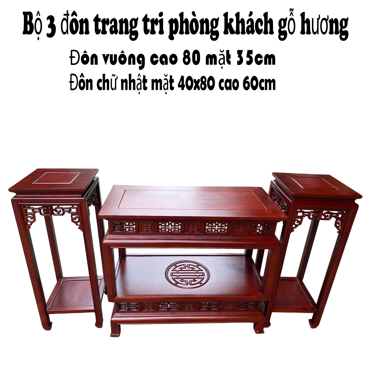 Combo đôn kệ trang trí bày phòng khách gỗ hương