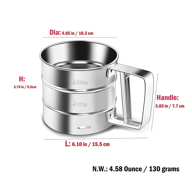 Cốc rây bột inox cầm tay 9.5*10cm có tay cầm