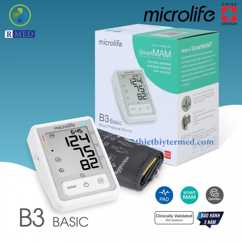 [ Bảo Hành 5 Năm] Microlife B3 Basic - Máy Đo Huyết Áp Bắp Tay-- Chính hãng 100%