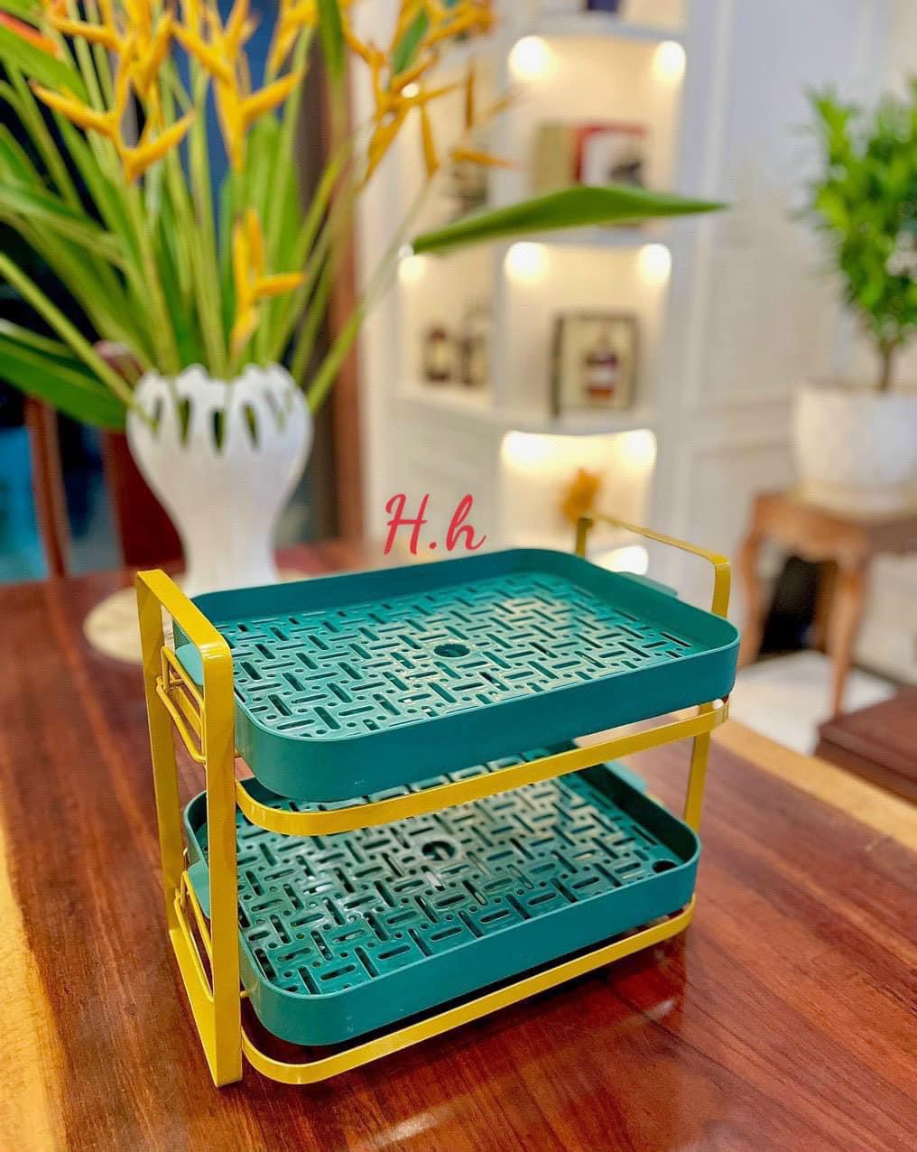 Khay úp cốc ly, kệ úp để ly chén uống nước 2 tầng nhựa cao cấp đa năng có khay hứng nước