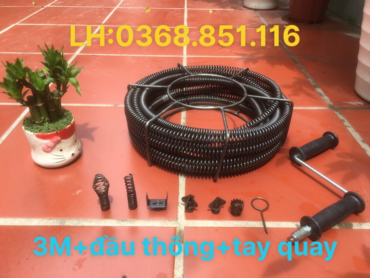 Dây thông cống LÒ XO 3M ( 3M + 6 đầu thông + tay quay......)