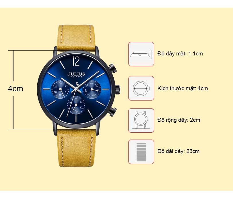 ĐỒNG HỒ NAM JAH-101C JULIUS HÀN QUỐC DÂY DA (VÀNG)