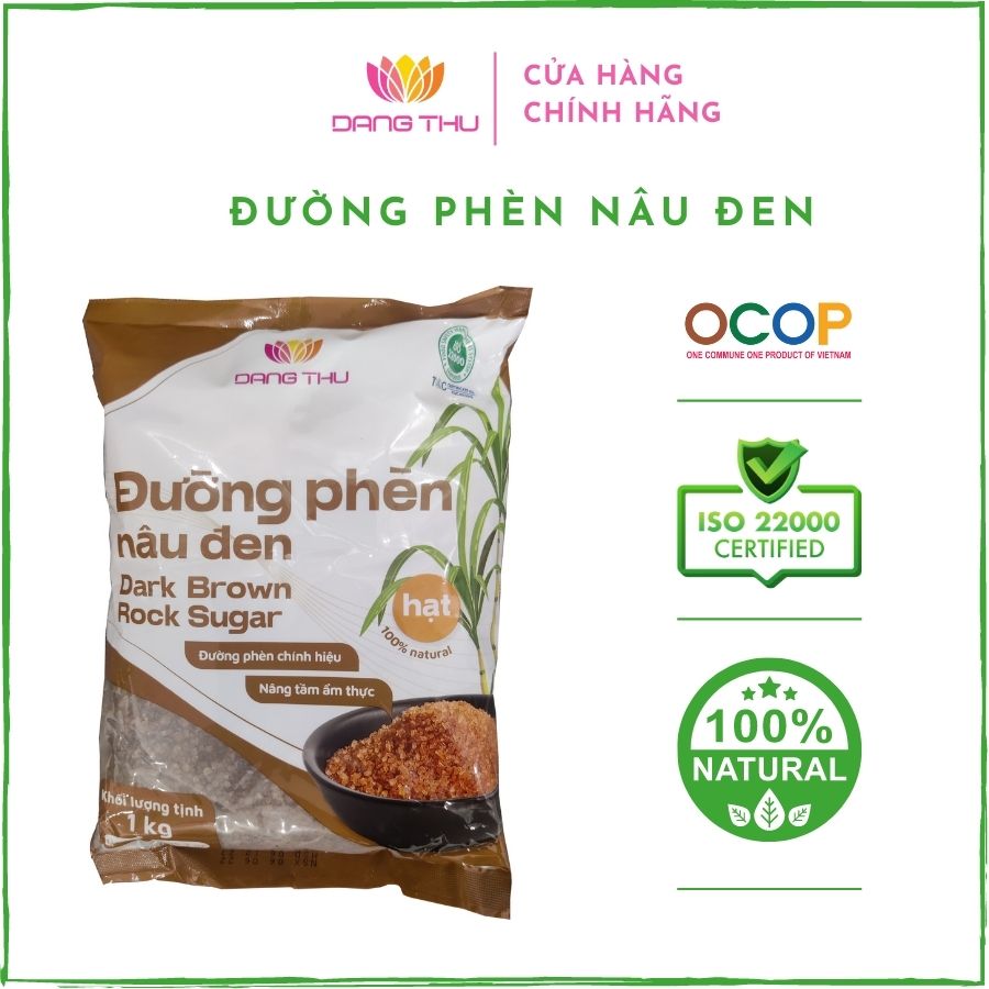 Đường phèn nâu đen túi 1kg (Dark Brown Rock Sugar) - Đăng Thư