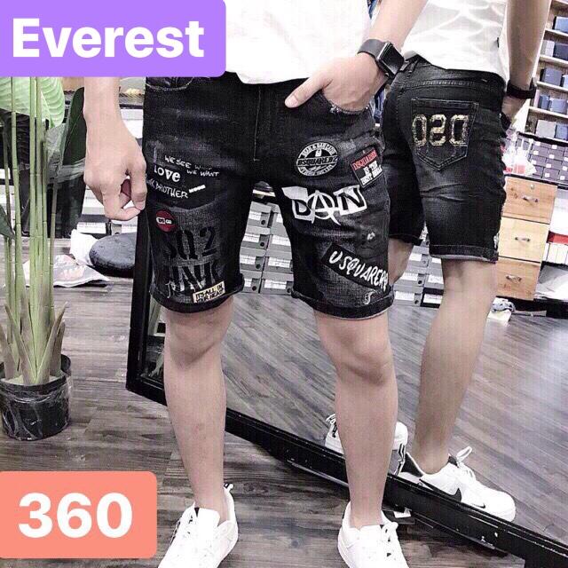 QUẦN SHORT LỬNG JEAN NAM CHẤT BÒ ĐEN THÊU TREND HÀN QUỐC - EVEREST FASHION